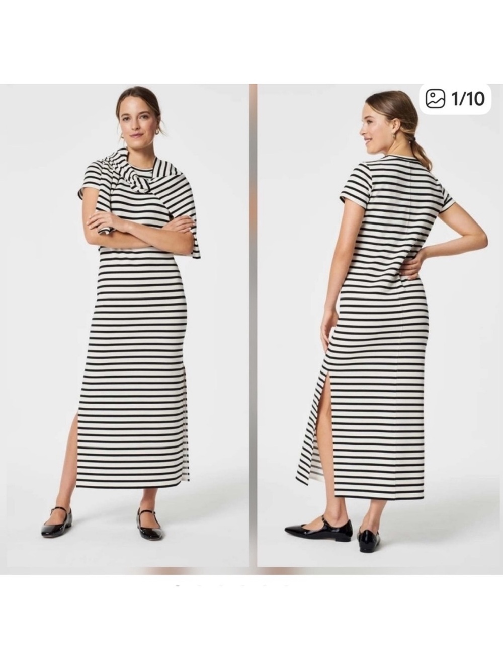 Spanx AirEssentials Stripe Side Slit Maxi Dress Size Medium